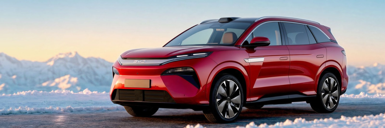 BYD Atto 8 electric car in snow