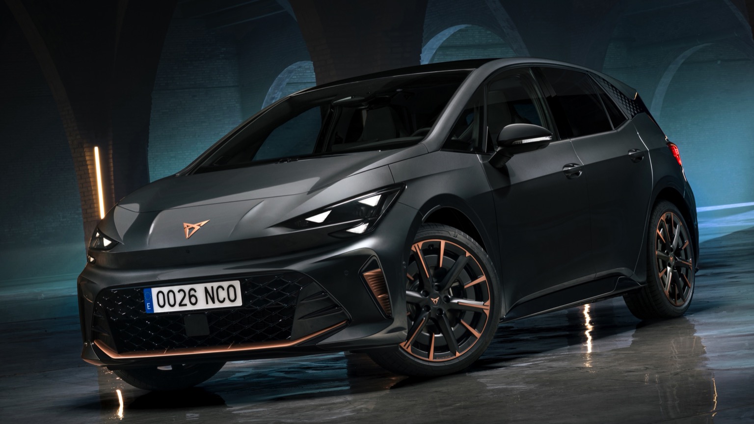 Cupra born electric car in black with rose gold detailing