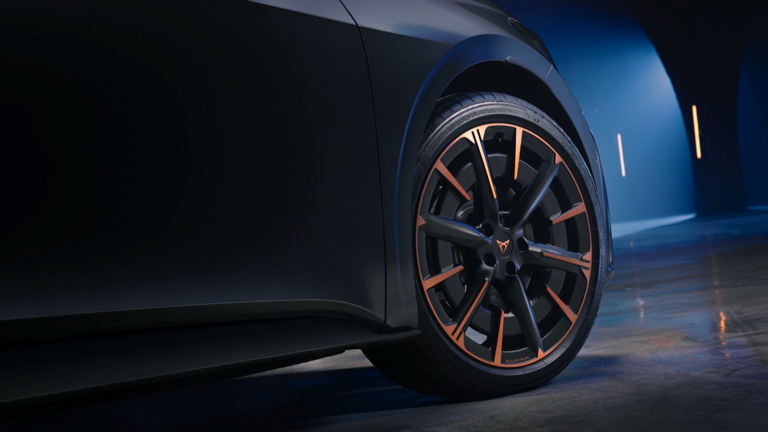 Cupra born electric car alloy wheel close up