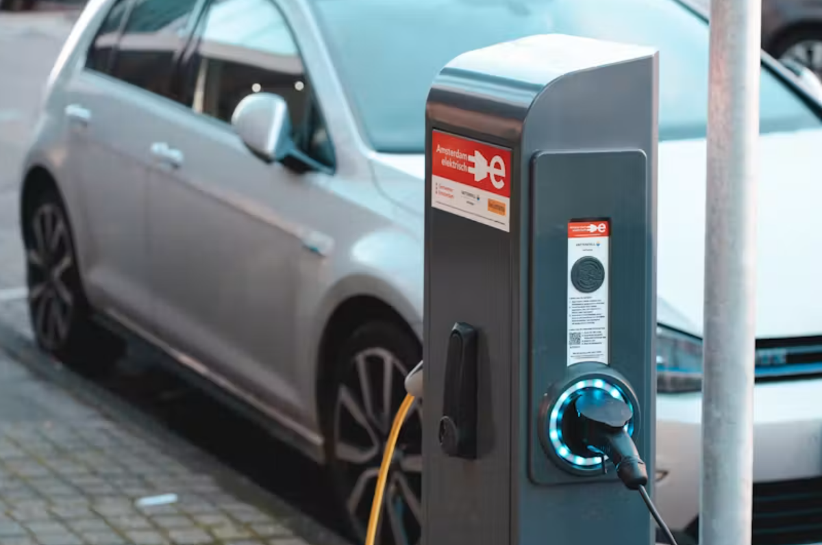 European public charger with car plugged in