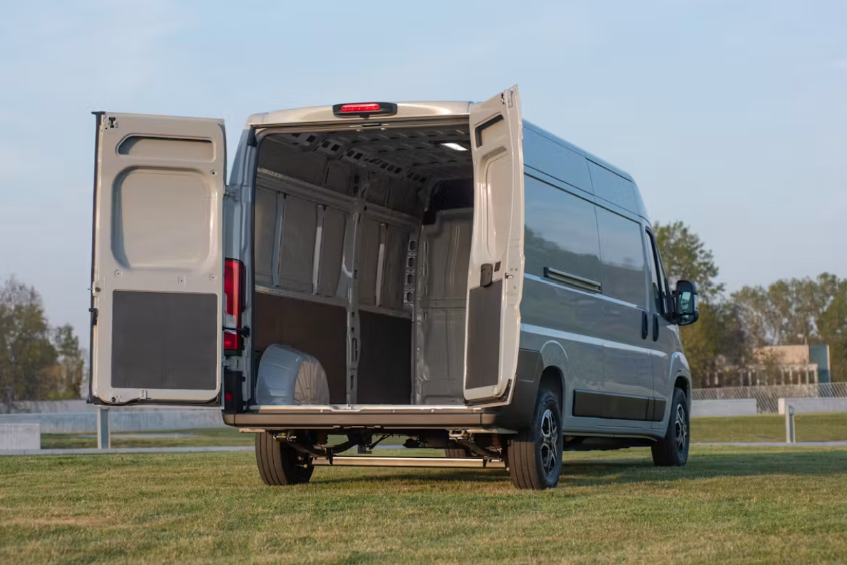 Fiat e-ducato electric van  rear shot with doors open