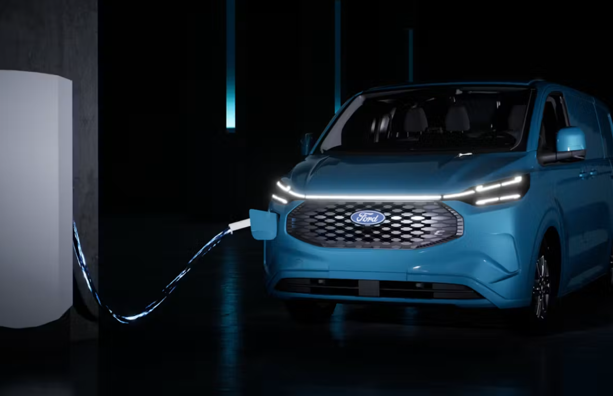 Ford e-transit custom plugged in to charge