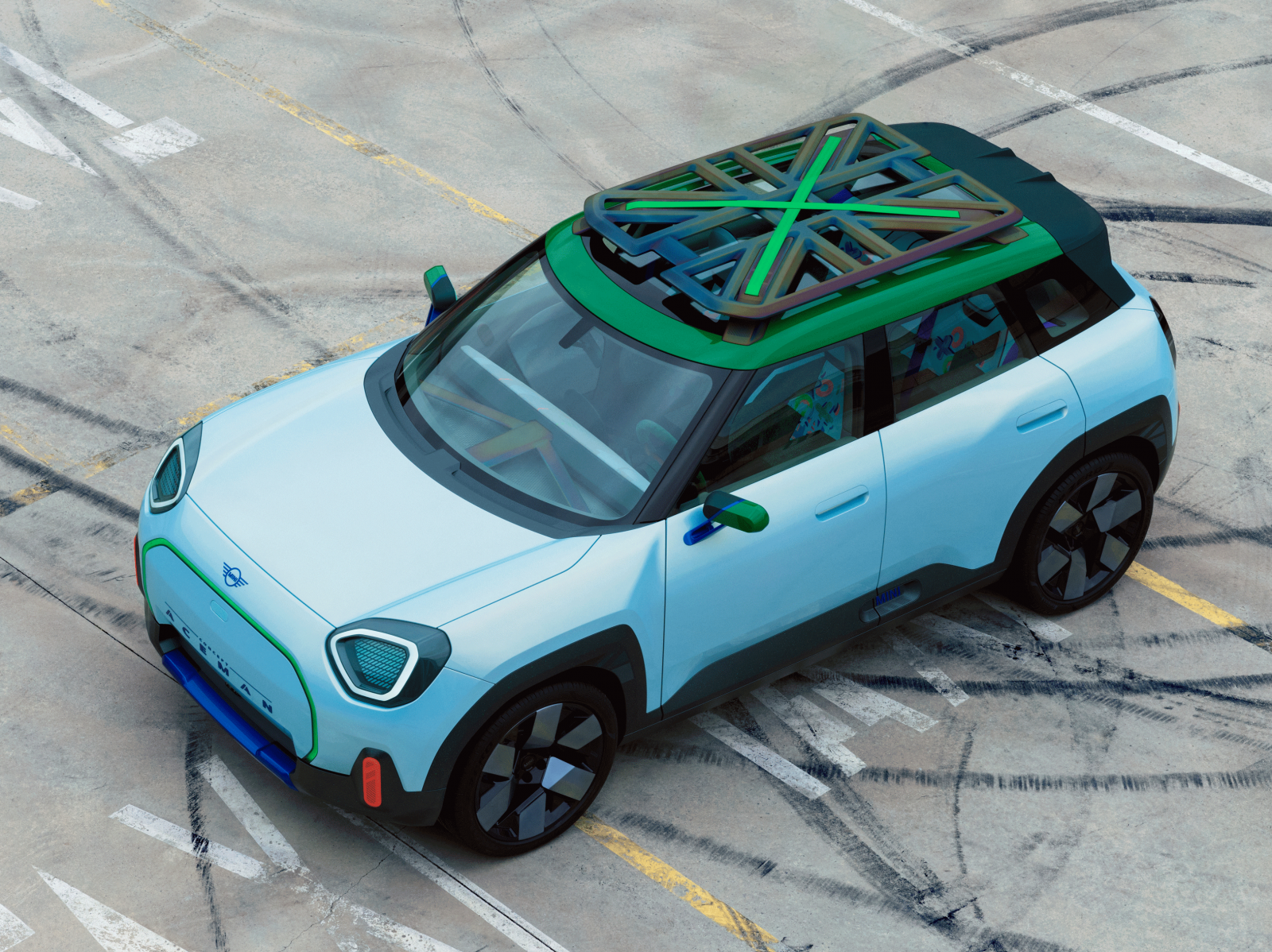 Mini aceman concept vehicle with union jack roof rack